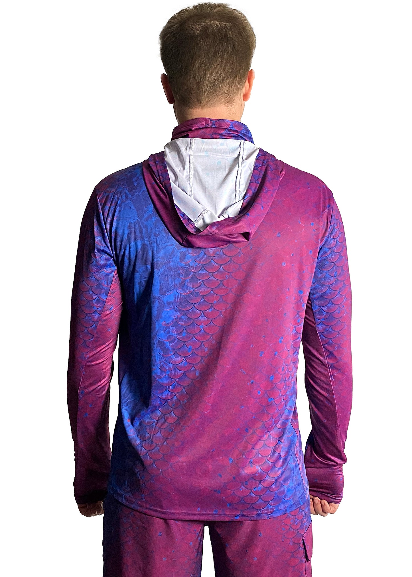 Purple Scales - Men's Hooded Long Sleeve Fishing Shirt