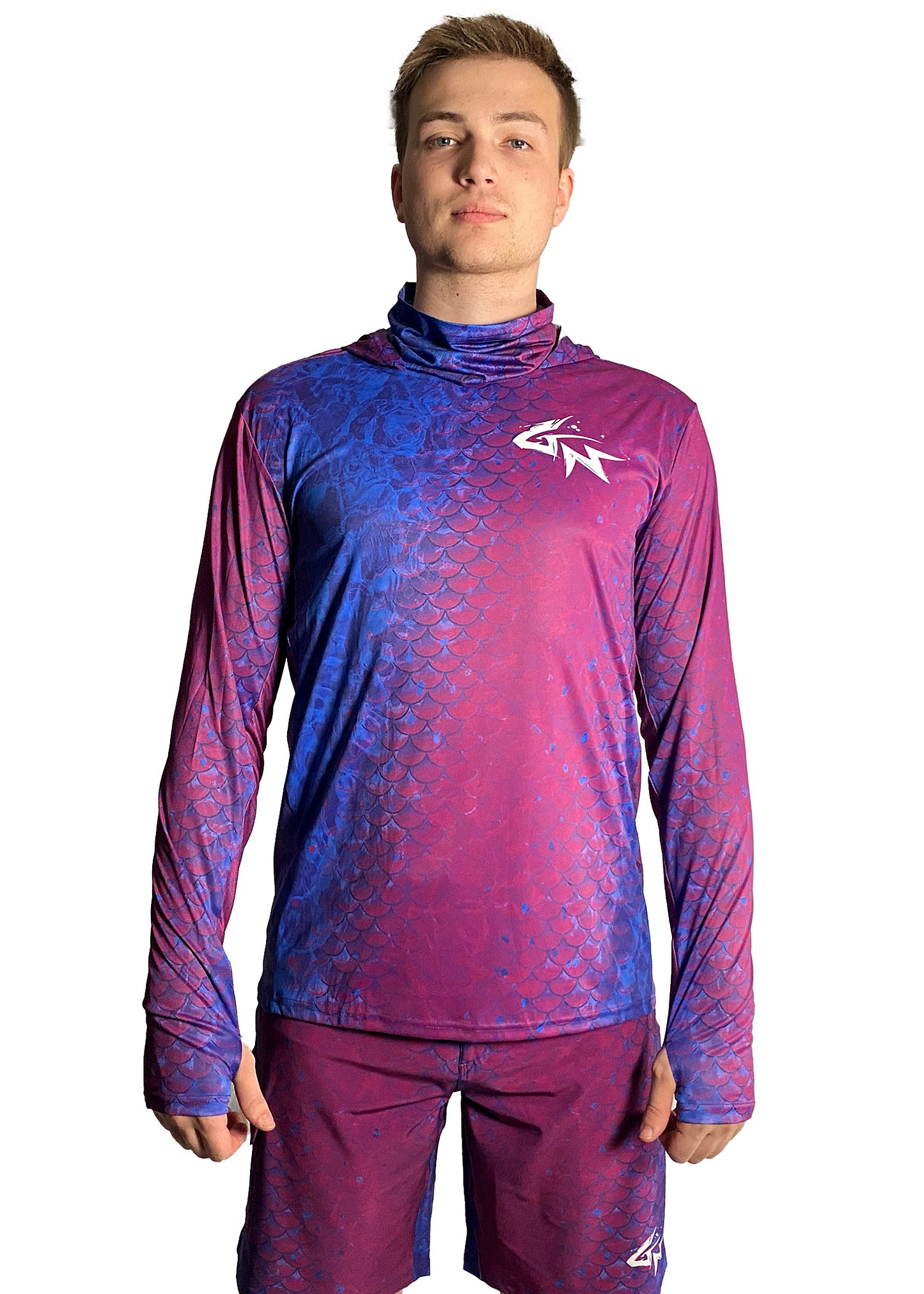 Purple Scales - Men's Hooded Long Sleeve Fishing Shirt