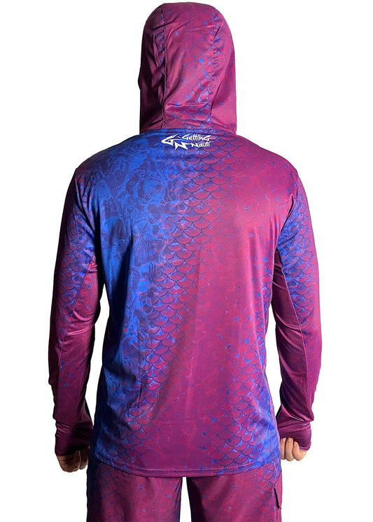 Purple Scales - Men's Hooded Long Sleeve Fishing Shirt