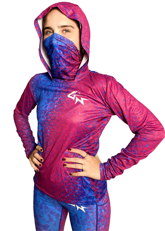 Purple Scales - Women's Hooded Long Sleeve Performance Shirt