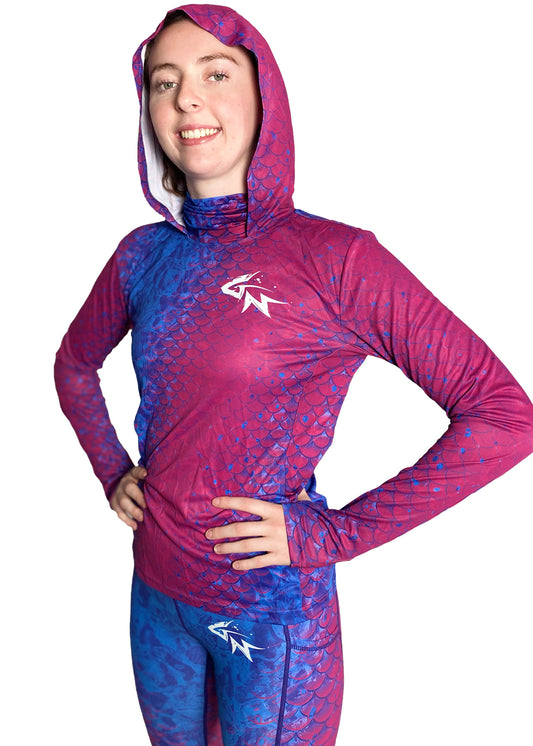 Purple Scales - Women's Hooded Long Sleeve Performance Shirt